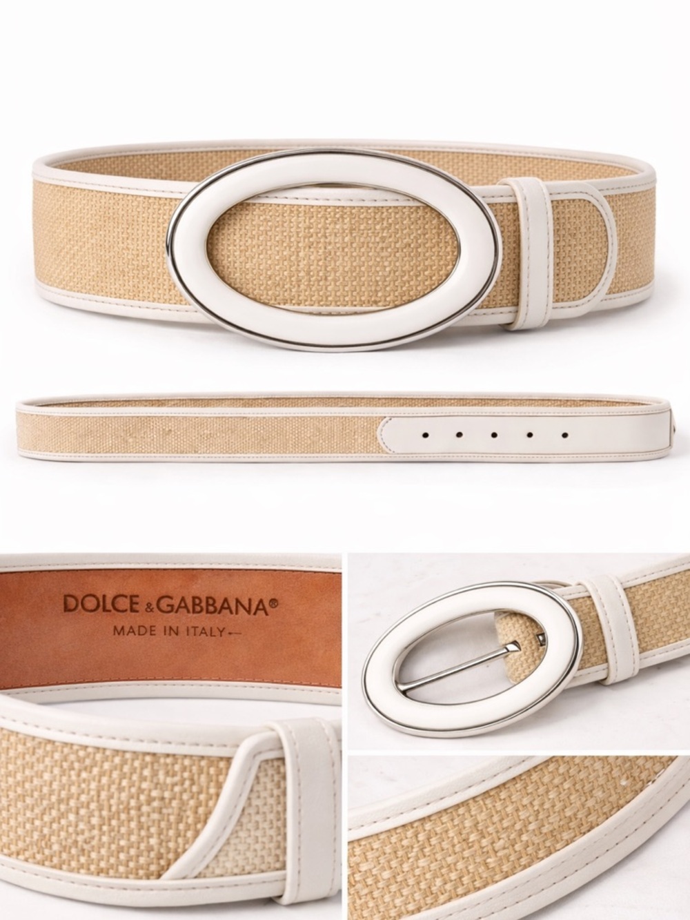 😍 Dolce & Gabbana Woven Belt White Enamel Oval Buckle ✨ - Picture 2 of 7